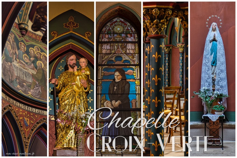 La chapelle des oblates du Sacré-Cœur de Jésus en 5 clichés : fresque de la Cène, statue de saint Joseph, vitrail de Louise-Thérèse de Montaignac, les colonnes en fonte, statue de la Vierge 0299_viens_002_croix-verte.jpg